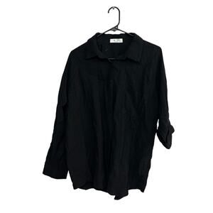 Black Textured Button-Up Long Sleeve Shirt L Textured Cotton Blend